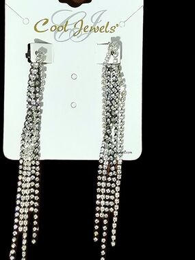 Silver Rhinestone Fringe Drop Earrings